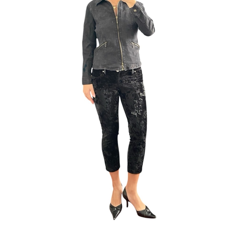 Philipp Plein Vintage Velvet Studded Black Capri Pants Size 28”